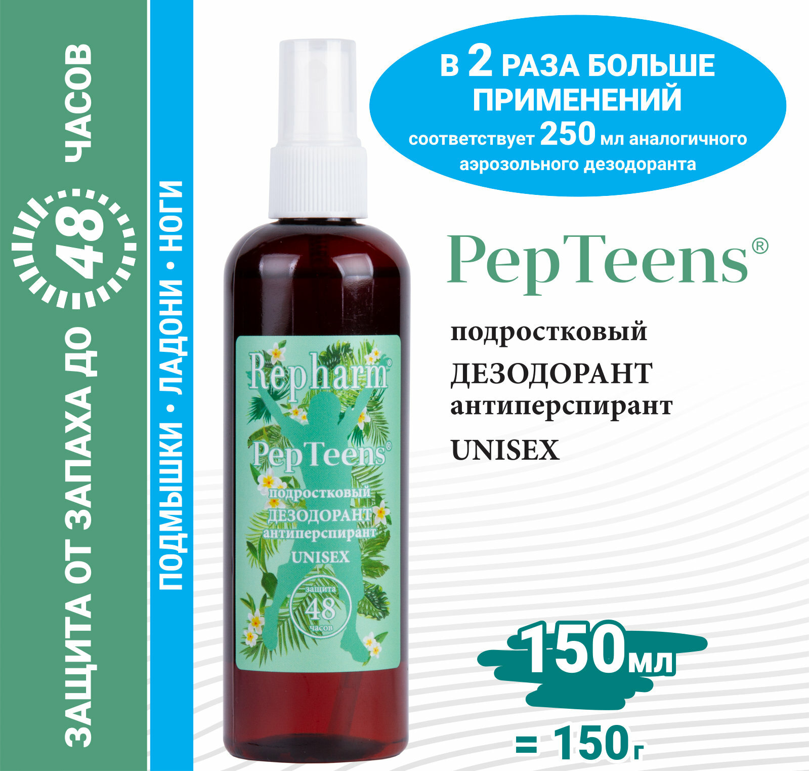Дезодорант-антиперспирант Repharm PEPTEENS® 150 мл