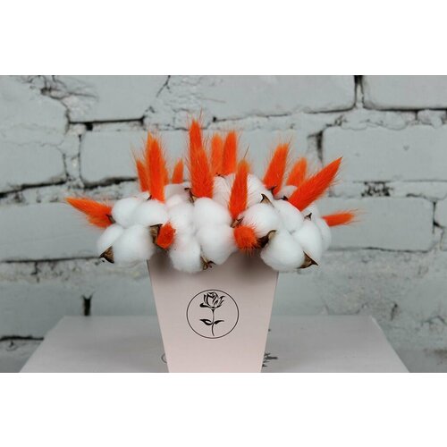 Композиция Оранжевый лагурус с хлопком