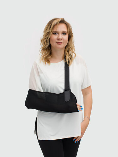 Изображение товара Бандаж-косынка фиксирующий, поддерживающий на плечевой сустав, фиксатор руки, чёрный, альмед, размер М