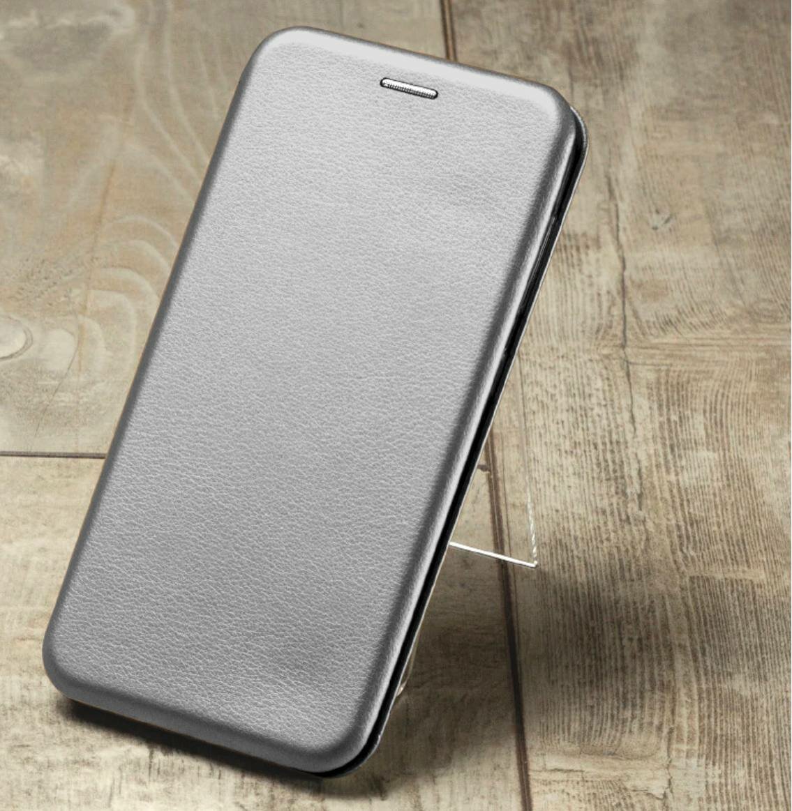 Чехол книжка серый цвет для Samsung Galaxy A11/M11 с магнитным замком, подставкой для телефона и карманом для карт или денег / чехол книга