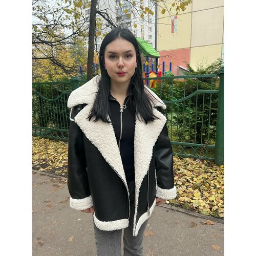 Дубленка , размер 46, черный, белый