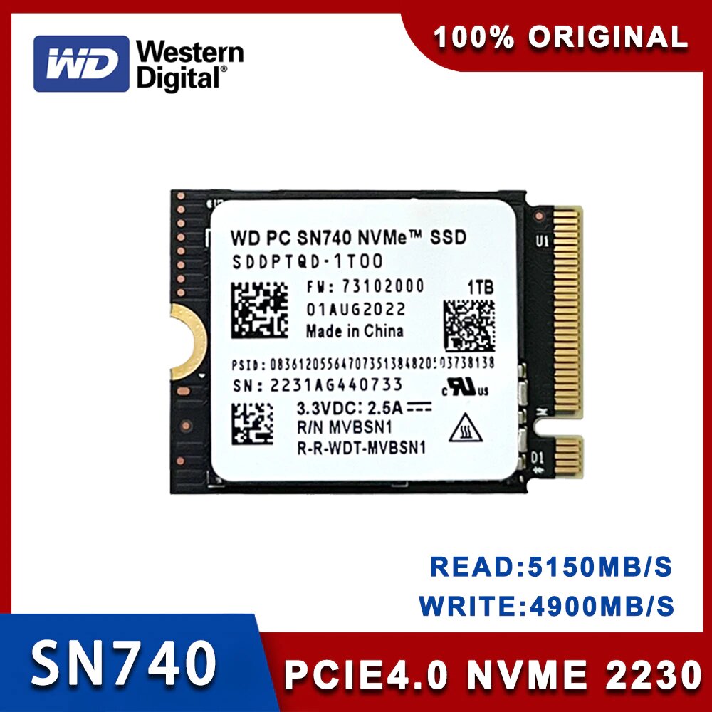 1ТБ SSD M.2 WD SN740 2230 PCIe 4.0 NVME для Steam Deck, Surface laptop, Rog Ally
