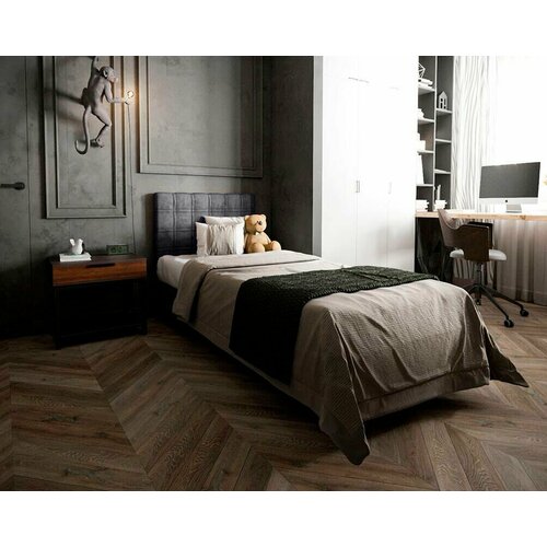 Односпальная кровать 80х200, Beatris BS, с мягким изголовьем, велюр, серый