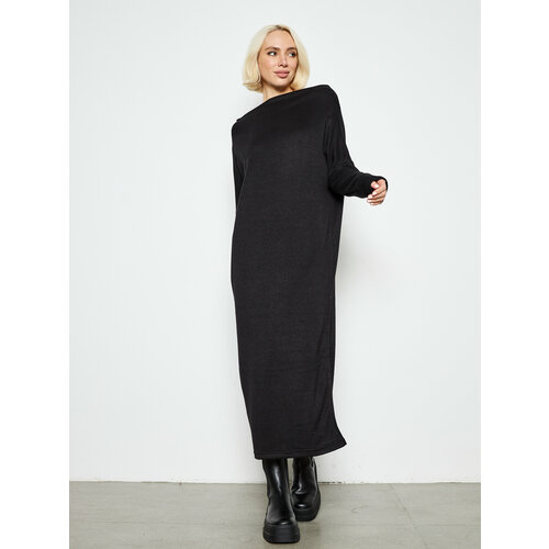 фото Платье-свитер mexna, оверсайз, миди, карманы, размер xs/s, черный