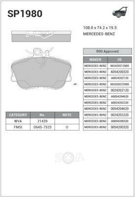 Колодки Передние Mercedes W202 93-00 Sp1980 Sangsin brake арт. SP1980