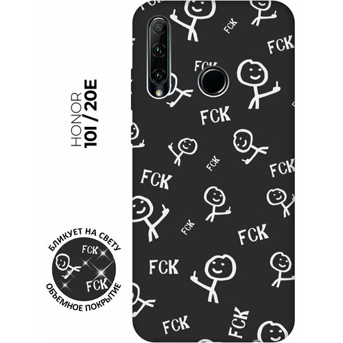 Матовый чехол Fck Pattern W для Honor 10i / 20e / Хонор 10 ай / 20е с 3D эффектом черный матовый чехол boxing w для honor 10i 20e хонор 10 ай 20е с 3d эффектом черный