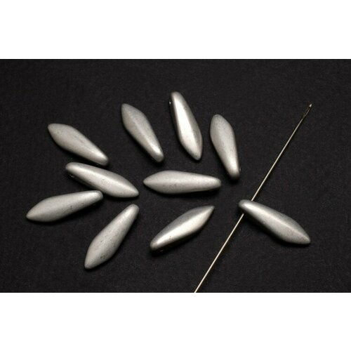 Бусины Dagger beads 16х5мм, отверстие 0,8мм, цвет 23980/27070 серебро матовый, 736-104, 10шт