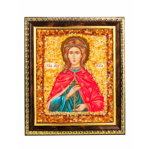 Именная икона, украшенная натуральным янтарём «Святая Иулия»