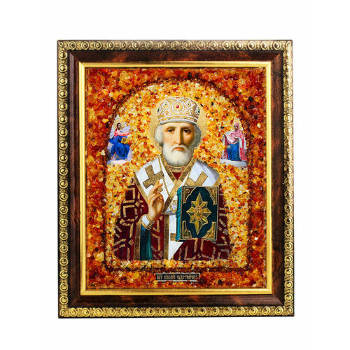 Икона с натуральным янтарём «Святой Николай Чудотворец»