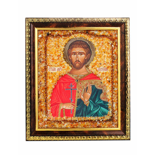 Именная икона, украшенная янтарём «Святой мученик Евгений»