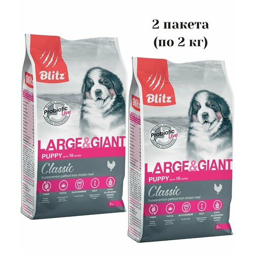 Корм сухой BLITZ Classic Puppy Large & Giant Breeds 2 кг (2 шт), для щенков крупных и гигантских пород (курица) полнорационный