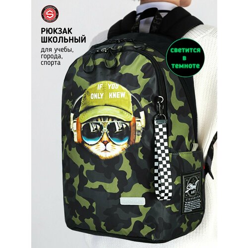 STERNBAUER Школьный рюкзак для мальчика девочки подростка с котом/ Ранец летний городской молодежный стильный вместительный/Портфель на каждый день для учебы, прогулок, спорта, тренировок, ноутбука