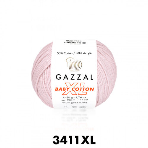 Пряжа Baby Cotton XL Gazzal (3411), 50 г, 105м, 50% хлопок, 50% акрил (2 шт.)