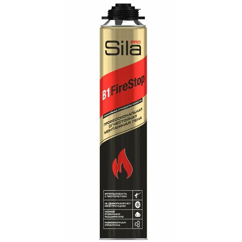 пена монтажная проф sila pro b1 firestop огнестойкая 750мл Пена монтажная Pro B1 Firestop огнестойкая, 750мл.