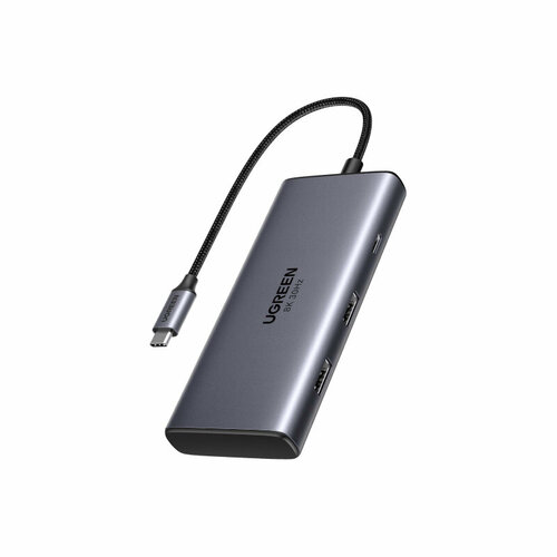 Конвертер Ugreen CM498 USB-C - 2xUSB-A 3.0+USB-C 3.0+2xHDMI+PD Grey 15852 конвертер ugreen cm615 90912 usb c to 2 usb 3 1a 1 usb3 1c 2 hdmi 2 dp rj45 gigabi pd port converter цвет серый