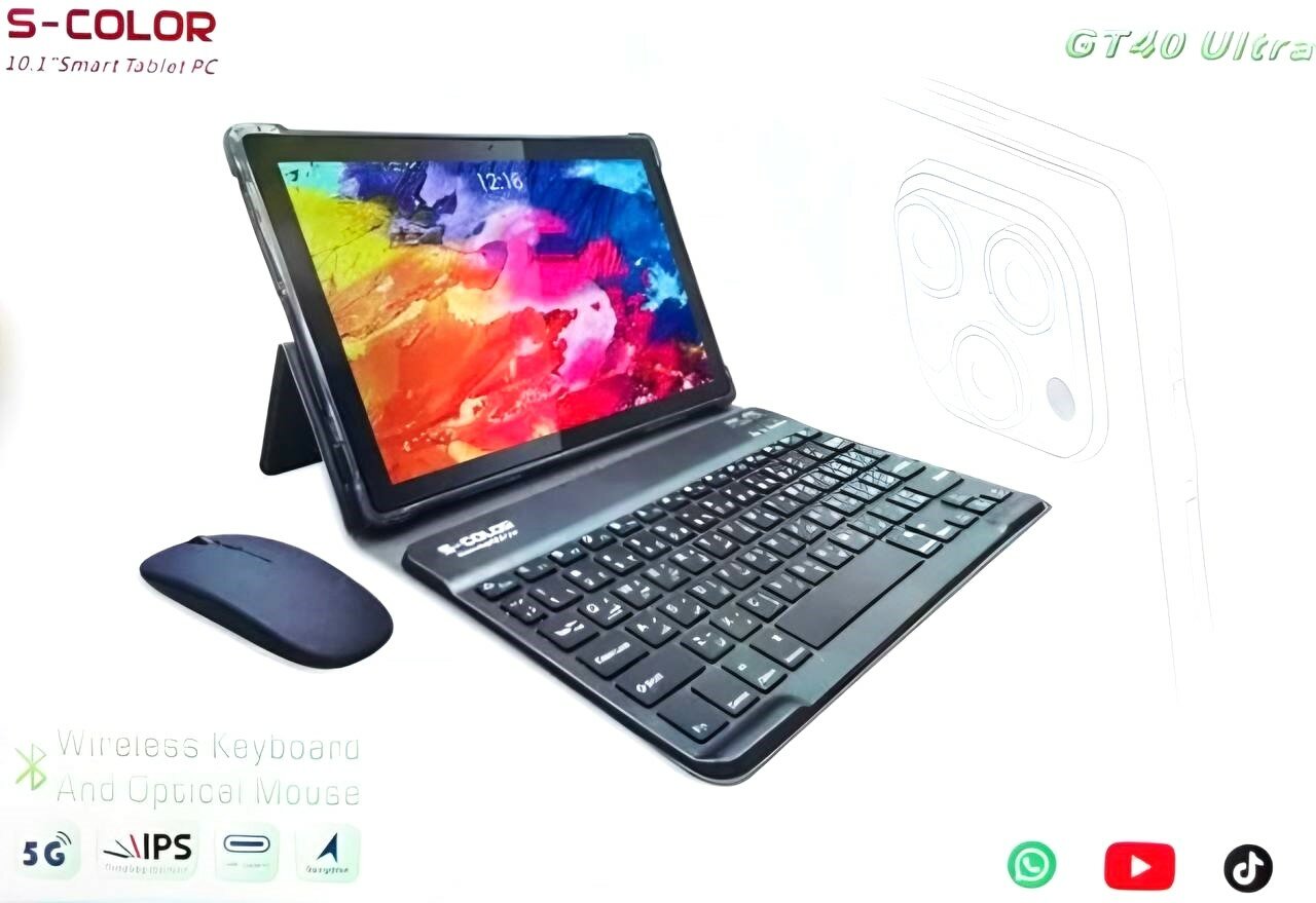 Планшет с клавиатурой GT40 Ultra S-COLOR 12/512 ГБ 10.1" Android 12 / черный