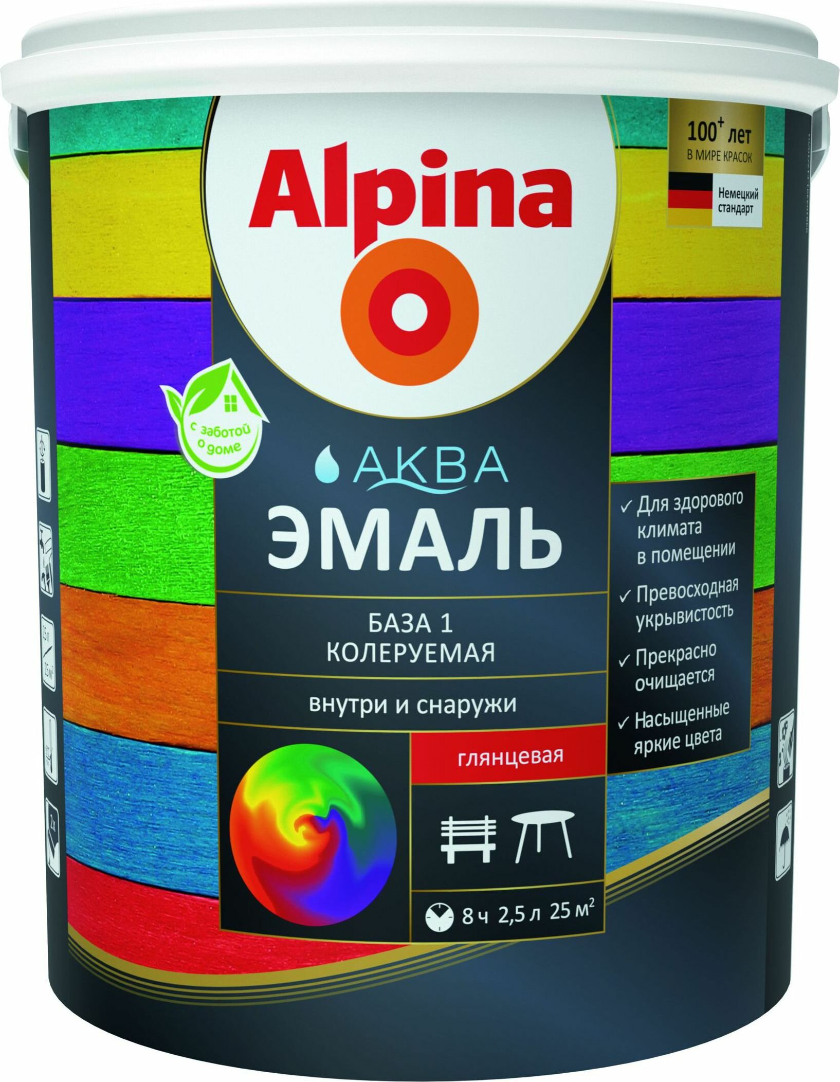 Эмаль фасадная Alpina Аква глянцевая белая 2,35 л