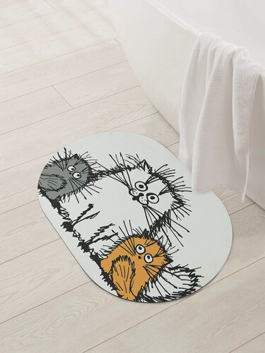 Изображение товара Коврик для ванной и туалета овальный противоскользящий JoyArty "Мохнатые коты" 58x38 см