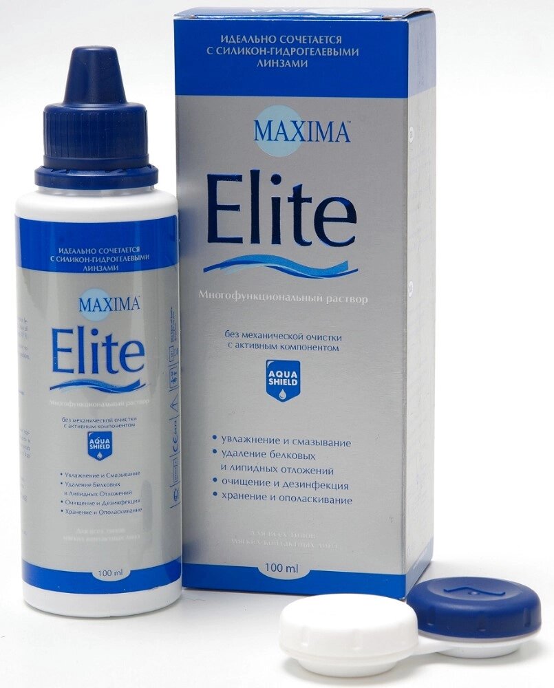 Многофункциональный раствор для мягких контактных линз MAXIMA Elite с контейнером 100 мл
