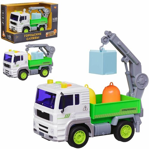 Машинка Abtoys Спецтехника 1:20 Мусоровоз с баками, свет, звук, 12x15.5 см