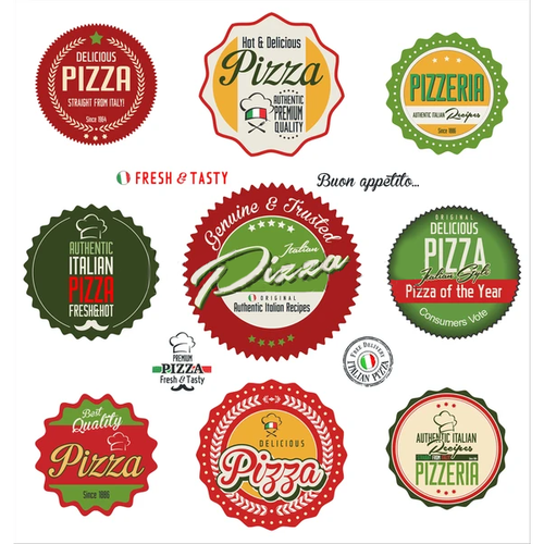 Наклейки стикеры Яркие этикетки пиццерии наклейки стикеры лейбл пиццерии