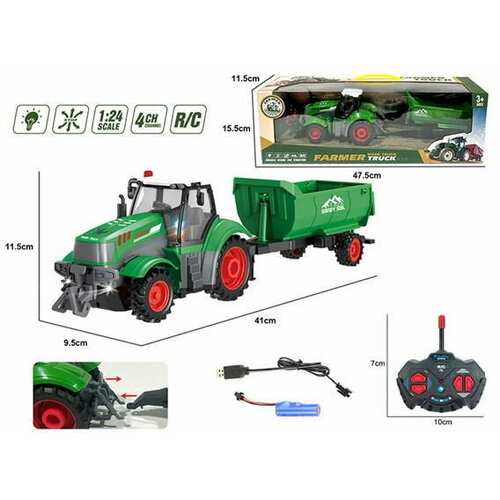 фото Трактор 1:24 с прицепом sandy soil на ру (свет) в коробке китай