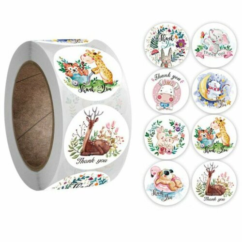 Наклейка бумага Милые животные d25 см 500 шт в рулоне 3х65х65 см 438₽