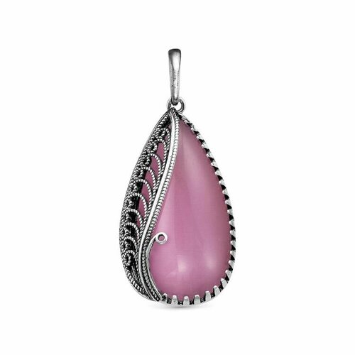 фото Подвеска красная пресня, кошачий глаз синтетический, серебряный