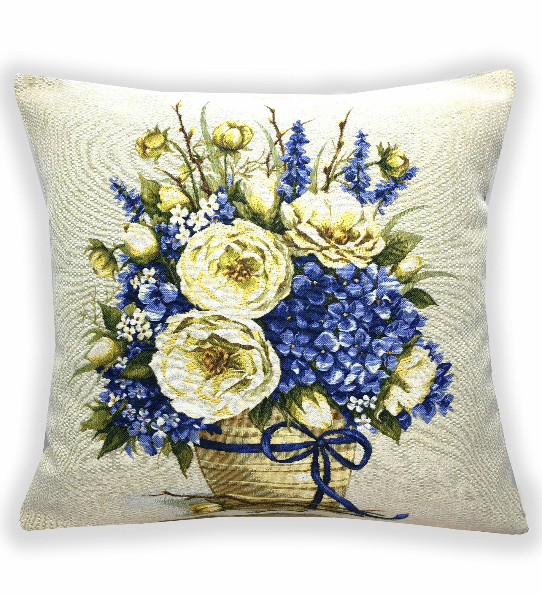 фото Наволочка Декоративная Гобеленовая 45х45 "Июнь Лимонные пионы"