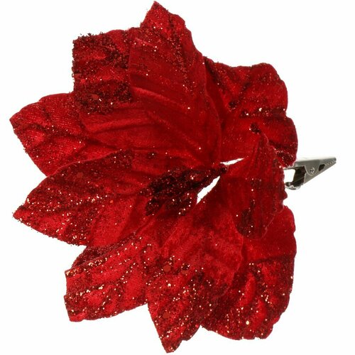 Цветок искусственный декоративный 16 см, на прищепке, красный, Пуансеттия, Y4-4168