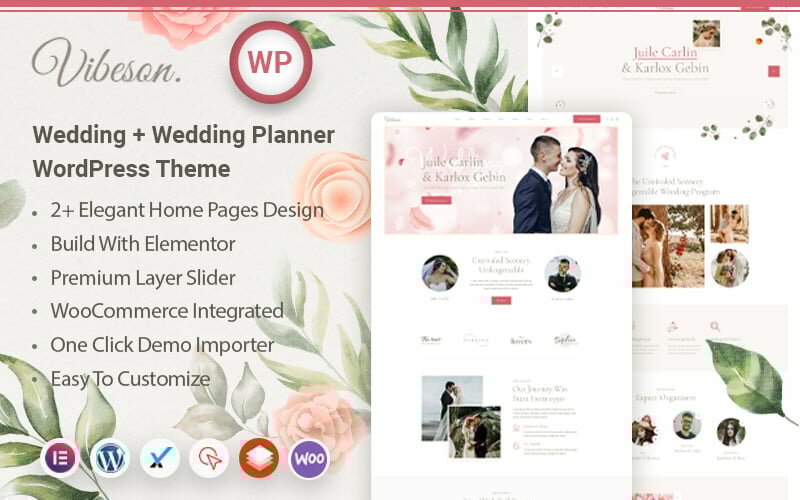 Шаблон для сайта Вордпресс с демоконтентом Vibeson - Elegant Wedding Love Event Planner Photography Wordpress Theme Theme WordPress