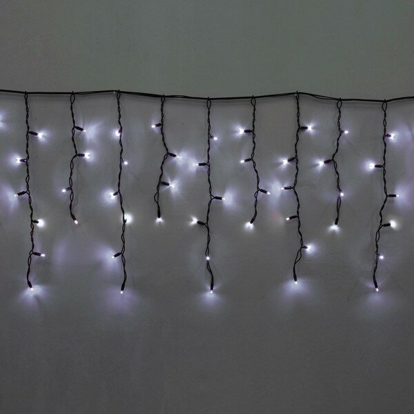 фото Гирлянда уличная бахрома, толстый провод, "Мерцание" ш5м* в40/60см 180 ламп LED, черный провод, IP-65, Белый (возможность соединения) арт. 725-541