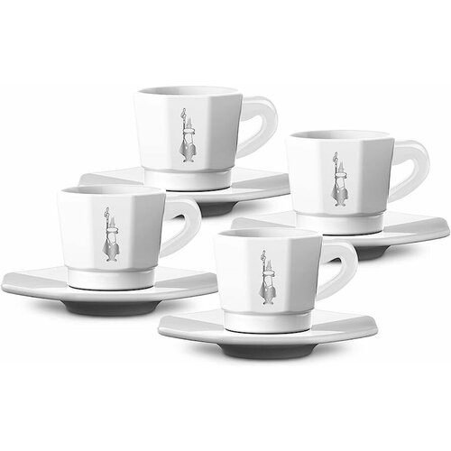 Bialetti RTATZ402 чашки для эспрессо с блюдцами, Set of 4, White белый