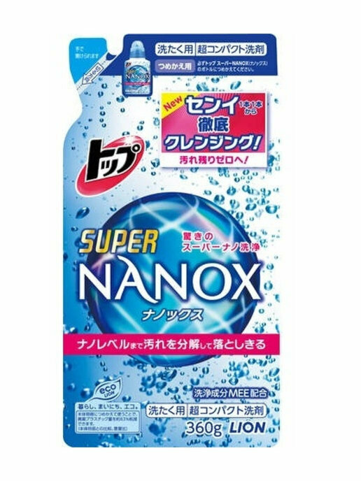 LION NANOX топ super гель для стирки концентрированный (сменный блок), 360 g, Япония