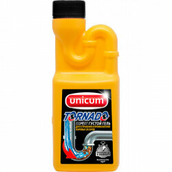 Средство для прочистки труб UNICUM Удобная минутка 500мл Expert густой гель с гипохлоритом для удаления засоров