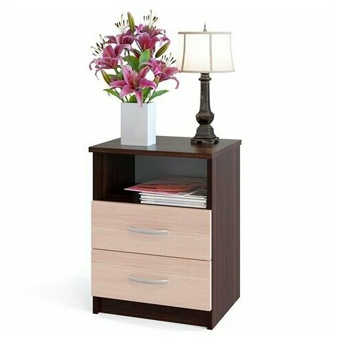 Тумба с двумя ящиками и верхним отделением Сокол КТ-09.1 цвет венге/беленый дуб