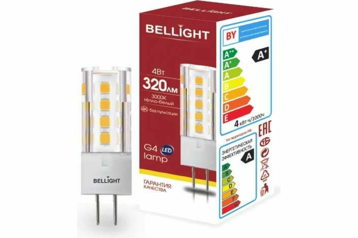 Лампа светодиодная Bellight G4 220-240 В 4 Вт капсула матовая 320 лм теплый белый свет - фото №1