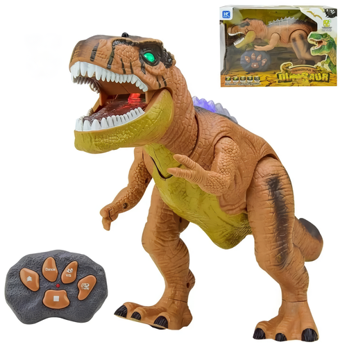 Динозавр на радиоуправлении, Тиранозавр со световыми эффектами, ходит, танцует, рычит, трясёт головой Коричневый