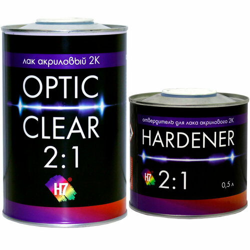 Лак акриловый 2K 2:1 Optic clear 1 л + Отвердитель Optic clear 0,5 л H7