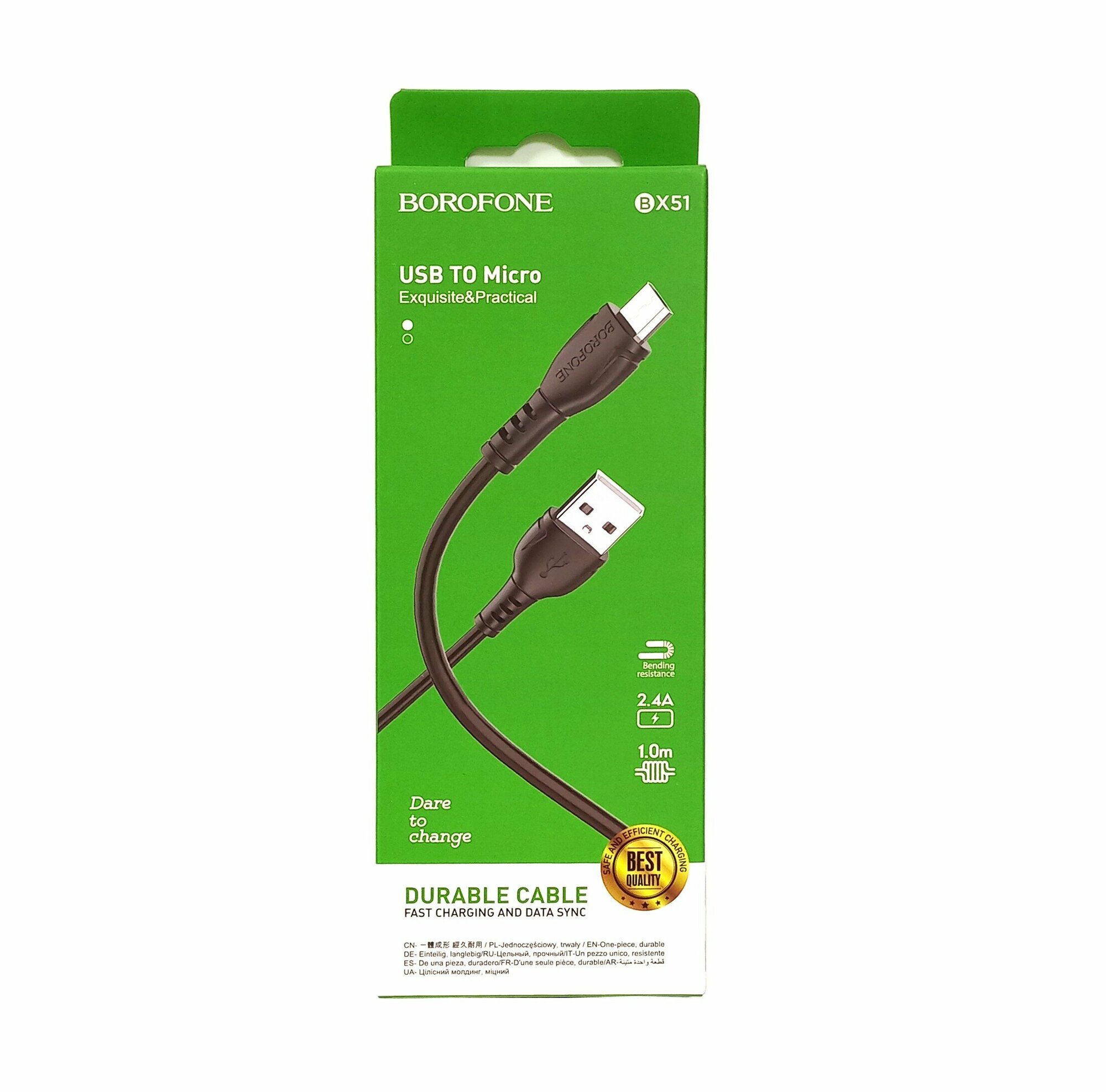 Кабель для зарядки устройств Borofone BX51 (USB/micro USB) 1метр, 2.4A, пластик (черный)