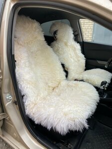 Накидки чехлы на сиденье авто мех натуральная овчина, длинный ворс, набор 2 шт. Белые
