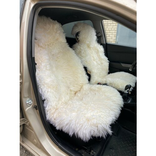 Накидки чехлы на сиденье авто мех натуральная овчина, длинный ворс, набор 2 шт. Белые