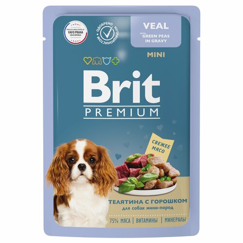 Brit Premium пауч для взрослых собак мини пород (кусочки в соусе) (Телятина с горошком, 85 г.)