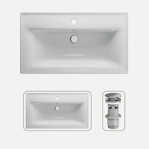 Изображение товара Раковина для ванной комнаты AM.PM, с донным клапаном хром, 80 см, встроенная, белый глянец
