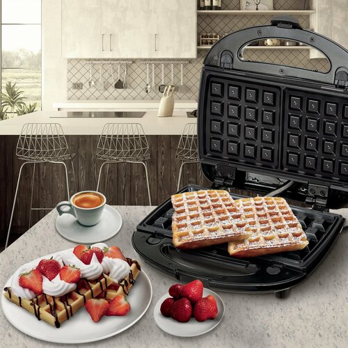 Гриль электрический Мультипекарь 3в1 с 3 сменными панелями гриль сэндвичи вафли с термостатом и антипригарным покрытием 1500 Вт черный 403500₽