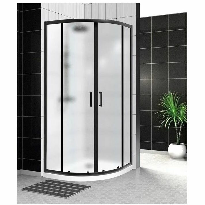 Душевой уголок BelBagno UNO-195-R-2-90-P-NERO черный матовый стекло рифленое 5 мм (900х1950х900)