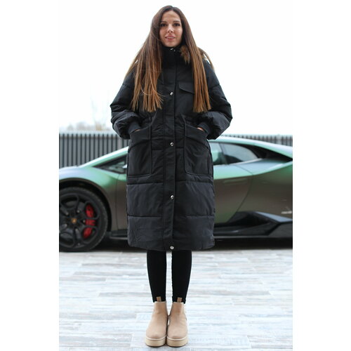 Куртка , размер 50/52, черный куртка женская зимняя пуховая с капюшоном пушистая