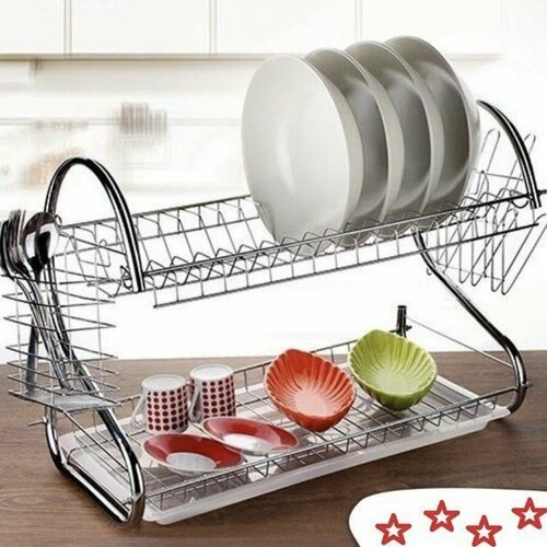Сушилка для посуды двухуровневая из нержавеющей стали с поддоном 40 см 1398₽