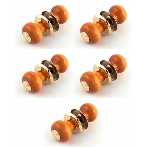 Ручка-кнопка дерево 1Бс2-1 светлая, золотая планка, золотая накладка, матовый лак (5 штук)