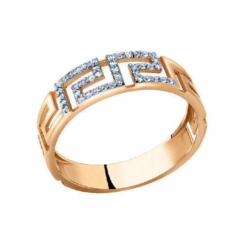 Кольцо РОСТЗОЛОТО, красное золото, 585 проба, фианит, размер 17, золотой, красный